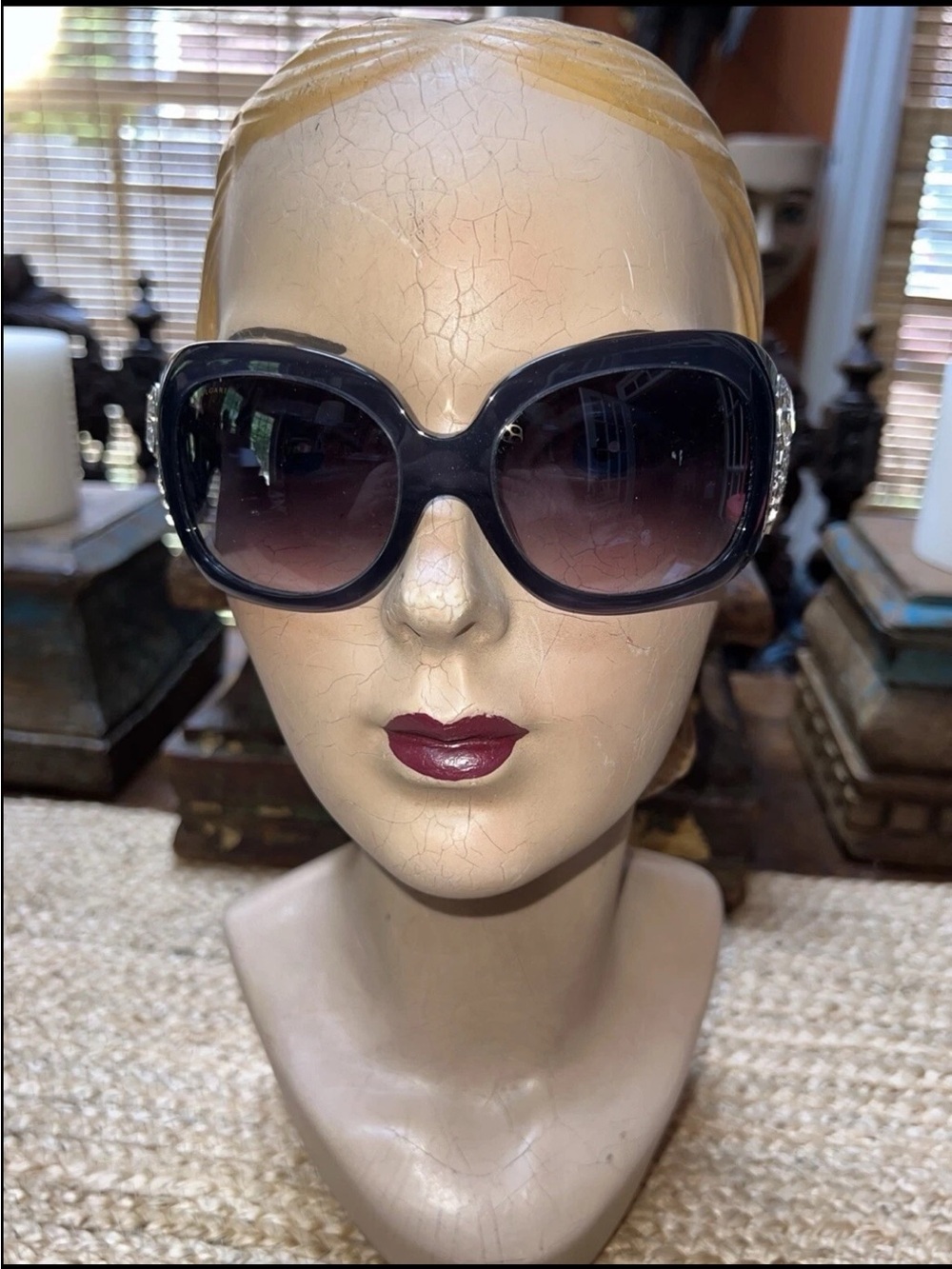 Bvlgari Oversized Sunglasses with Crystal Logo Accents